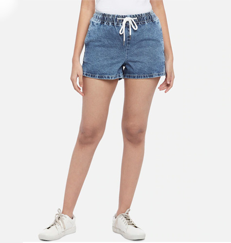 Women Blue Cotton Denim Shorts